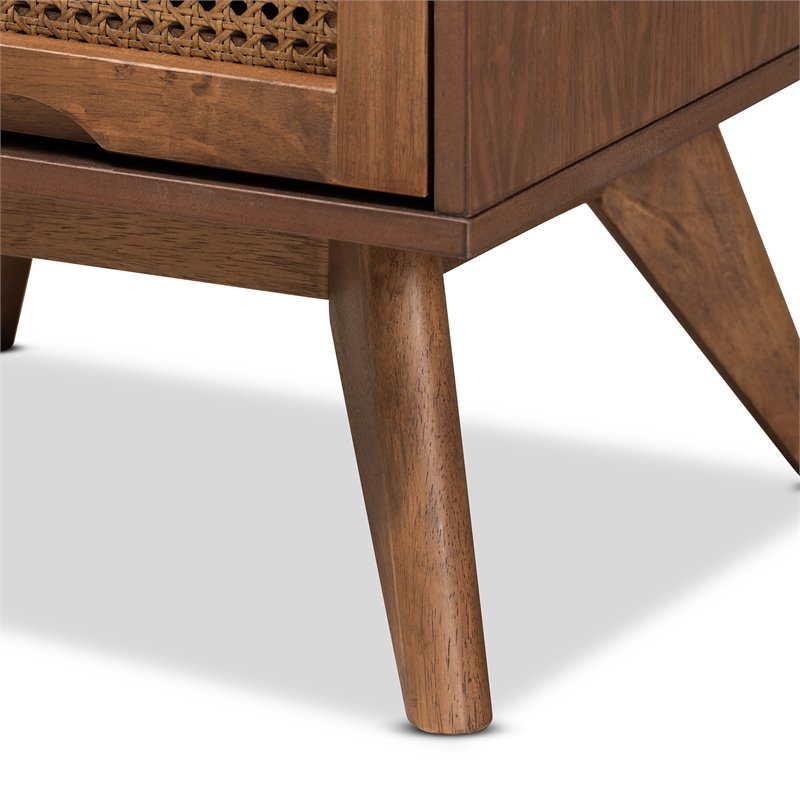 Bowery Hill Brown Finished Wood and Synthetic Rattan 2-Drawer Nightstand