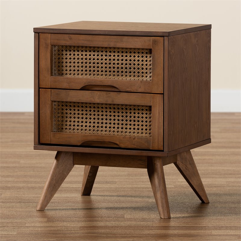 Bowery Hill Brown Finished Wood and Synthetic Rattan 2-Drawer Nightstand