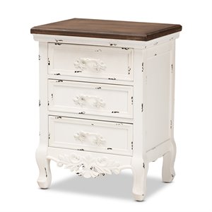 Bowery Hill Brown and Antique White Finished Wood 3-Drawer End Table