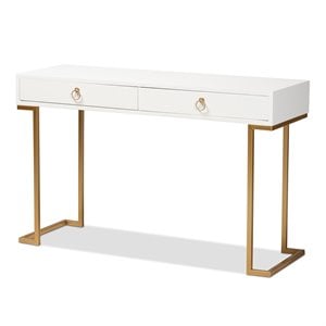 Bowery Hill White Finished Wood and Gold Metal 2-Drawer Console Table