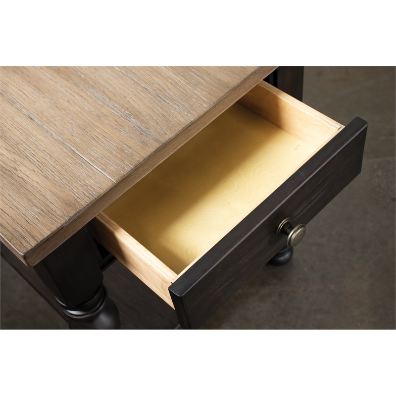 Bowery Hill Modern Wood Side Table in Antique Oak and Matte Black