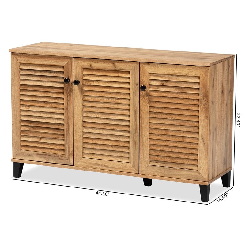 Bowery Hill Oak Brown Finished Wood 3-Door Shoe Storage Cabinet