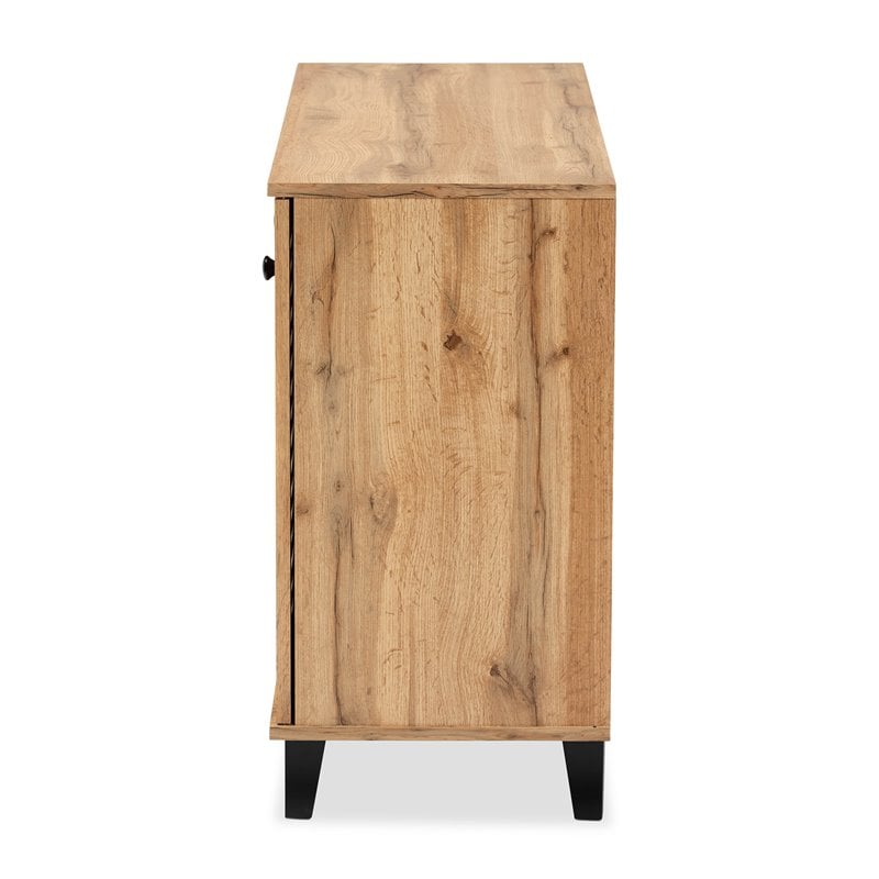 Bowery Hill Oak Brown Finished Wood 3-Door Shoe Storage Cabinet