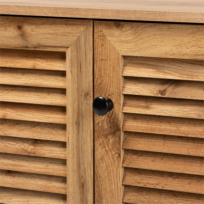 Bowery Hill Oak Brown Finished Wood 3-Door Shoe Storage Cabinet