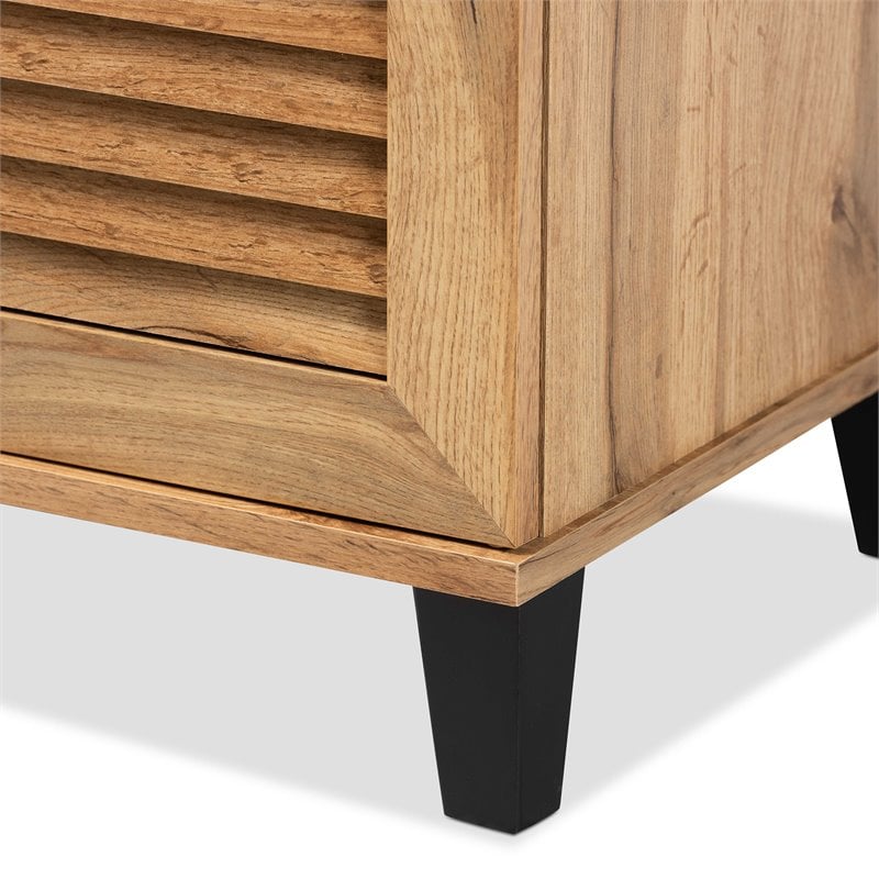 Bowery Hill Oak Brown Finished Wood 3-Door Shoe Storage Cabinet