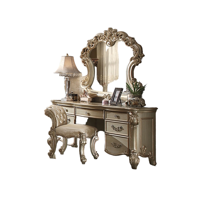 Bowery Hill Modern / Contemporary Vanity Desk in Gold Patina & Bone