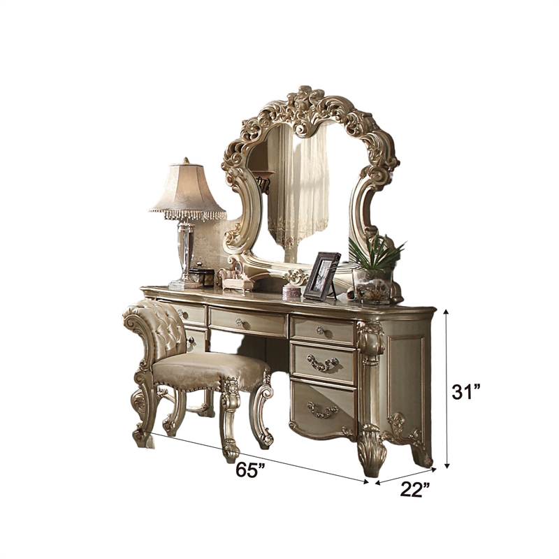 Bowery Hill Modern / Contemporary Vanity Desk in Gold Patina & Bone