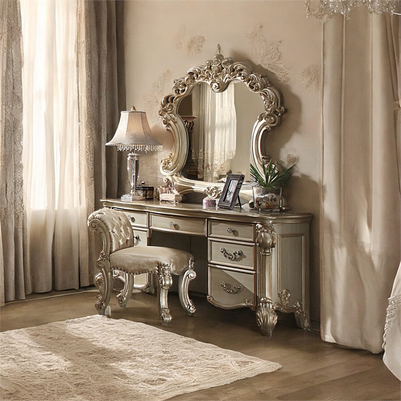 Bowery Hill Modern / Contemporary Vanity Desk in Gold Patina & Bone