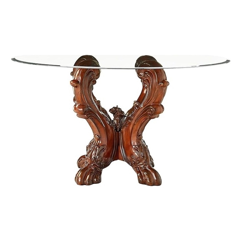 Bowery Hill Glass Cherry Round Dining Table Single Pedestal 54