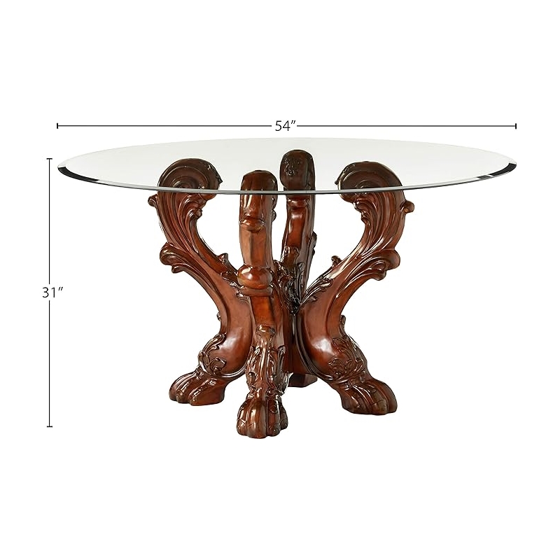 Bowery Hill Glass Cherry Round Dining Table Single Pedestal 54