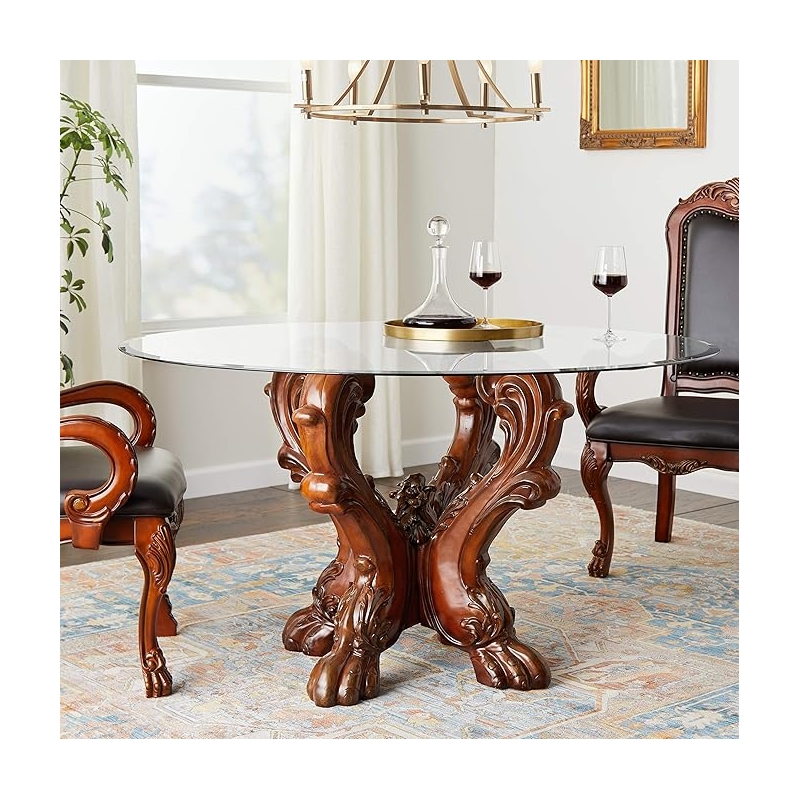 Bowery Hill Glass Cherry Round Dining Table Single Pedestal 54