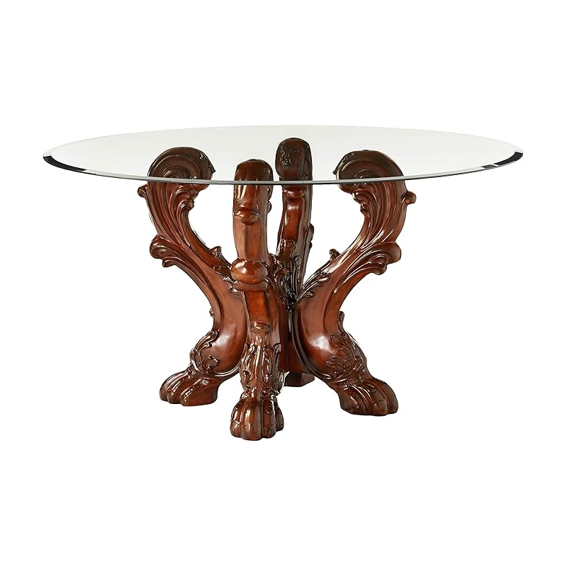 Bowery Hill Glass Cherry Round Dining Table Single Pedestal 54