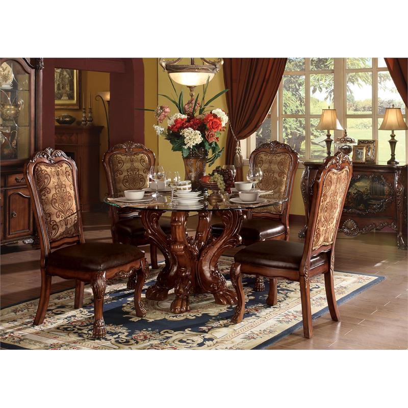 Bowery Hill Glass Cherry Round Dining Table Single Pedestal 54
