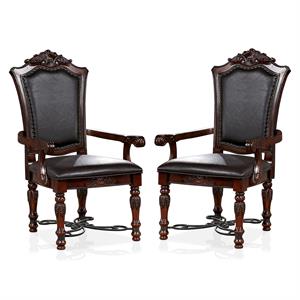 Bowery Hill Traditional Wood Padded Armchair in Cherry (Set of 2)
