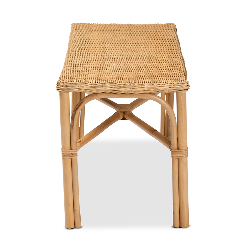 Bowery Hill Modern Bohemian Natural Brown Rattan Accent Bench