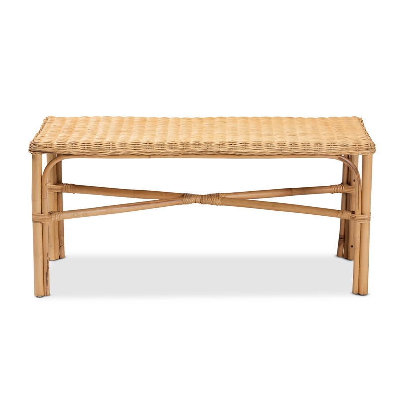 Bowery Hill Modern Bohemian Natural Brown Rattan Accent Bench