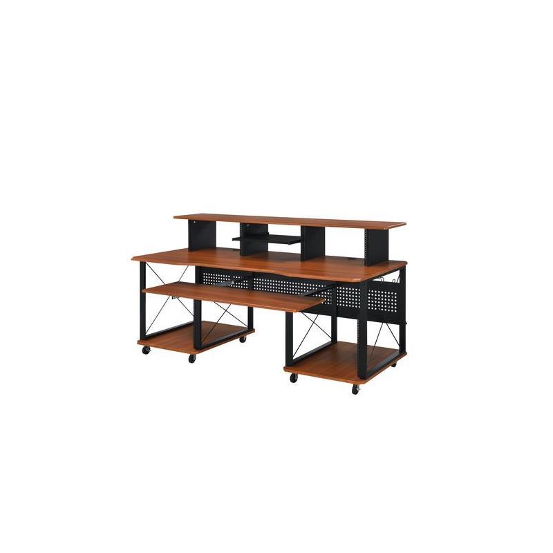 Bowery Hill Metal Cherry Music Desk Rectangular Cord Management 72