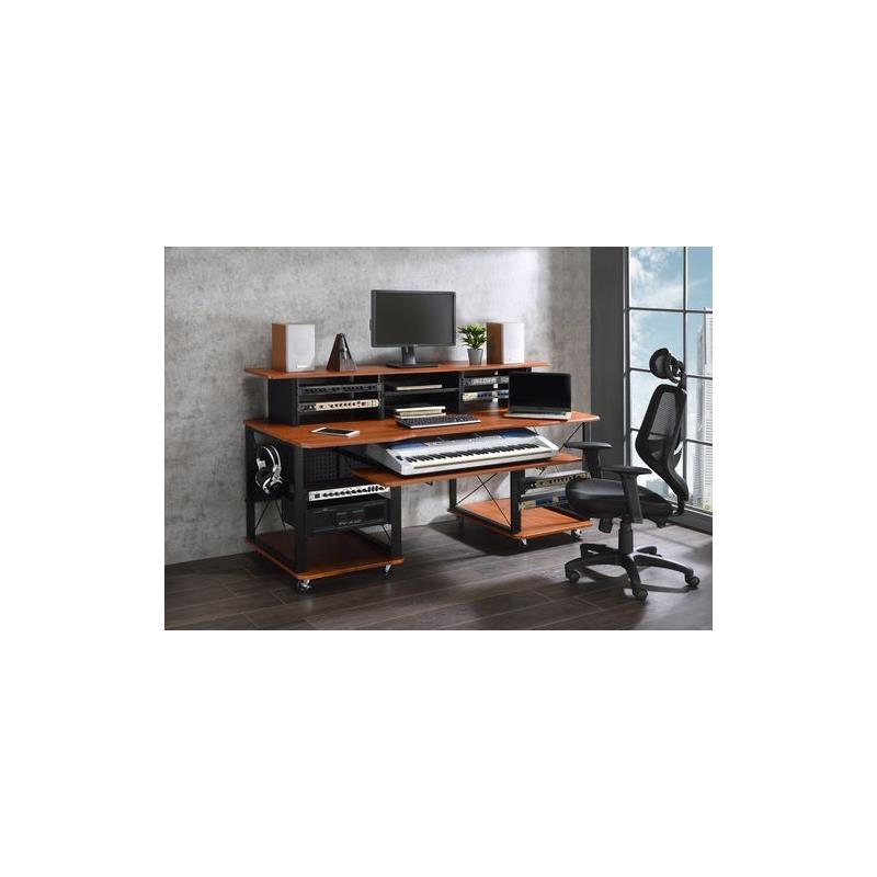 Bowery Hill Metal Cherry Music Desk Rectangular Cord Management 72