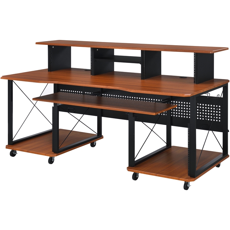 Bowery Hill Metal Cherry Music Desk Rectangular Cord Management 72