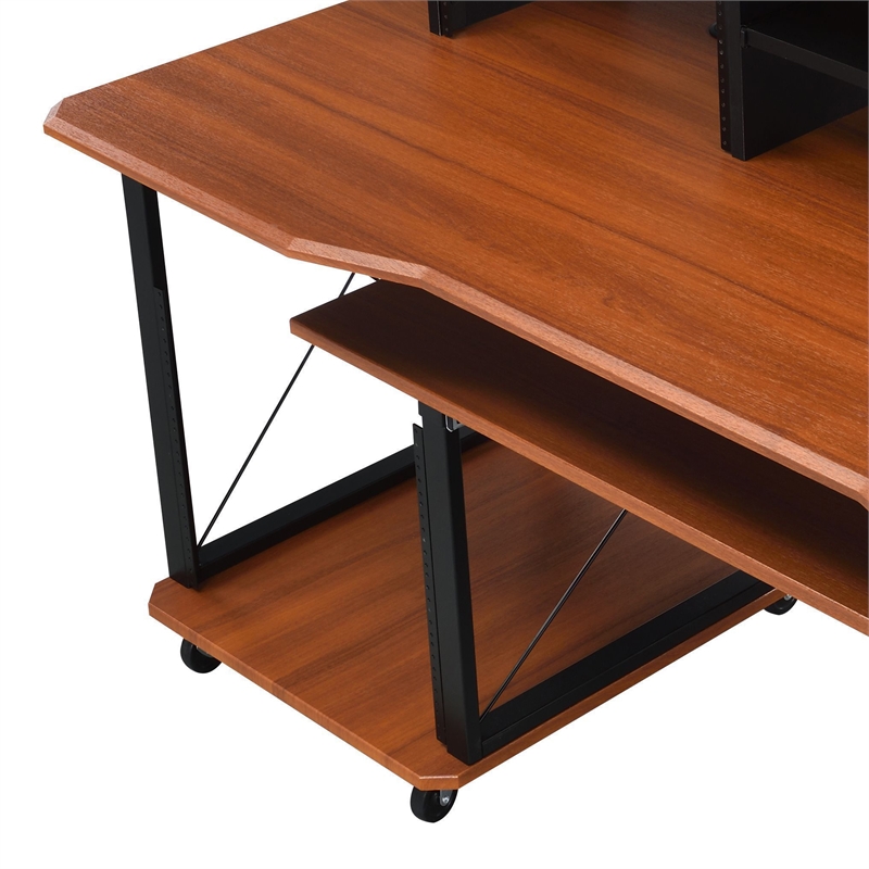 Bowery Hill Metal Cherry Music Desk Rectangular Cord Management 72