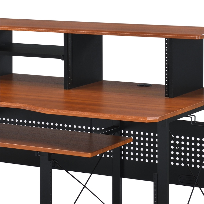 Bowery Hill Metal Cherry Music Desk Rectangular Cord Management 72
