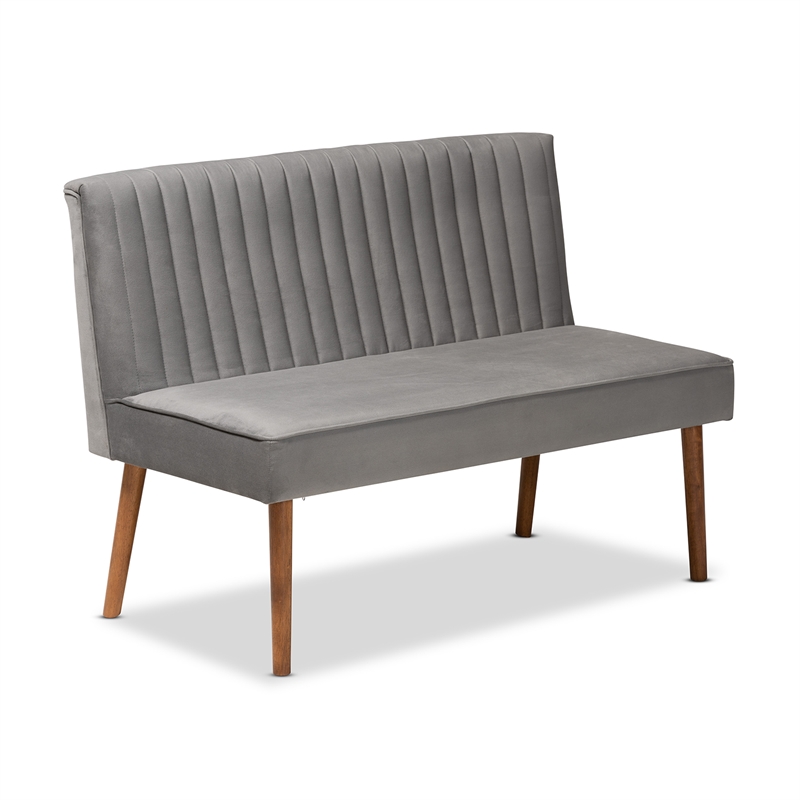 Bowery Hill Gray Velvet and Brown Wood 4-Piece Dining Nook Set