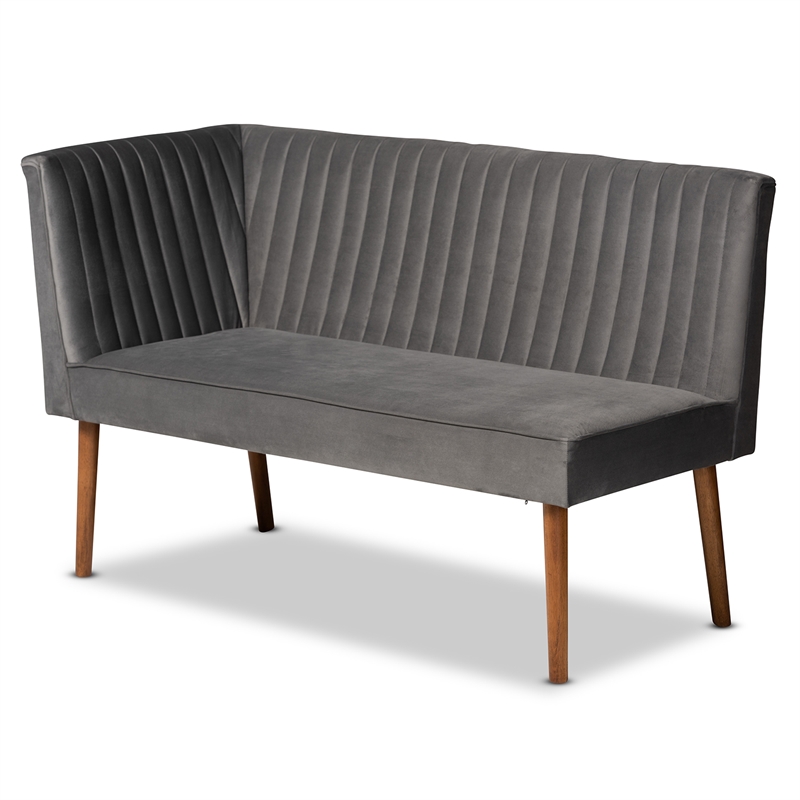 Bowery Hill Gray Velvet and Brown Wood 4-Piece Dining Nook Set