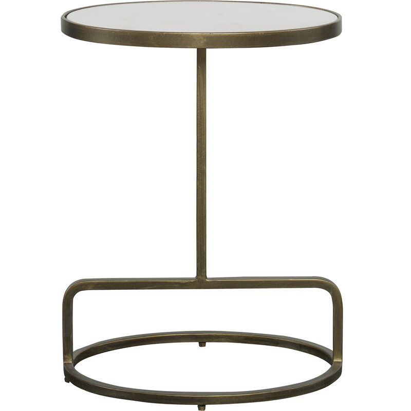 Bowery Hill Transitional Marble and Metal Accent Table in White