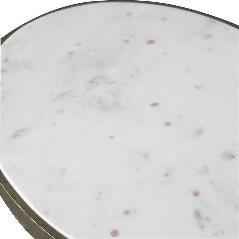 Bowery Hill Transitional Marble and Metal Accent Table in White