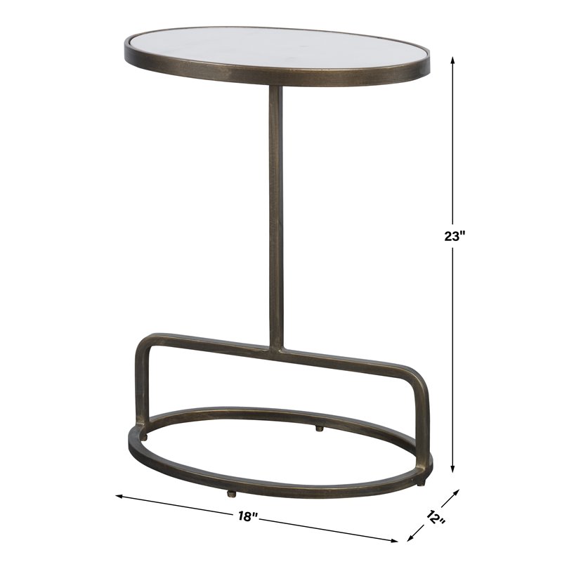 Bowery Hill Transitional Marble and Metal Accent Table in White