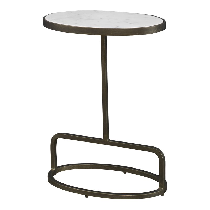 Bowery Hill Transitional Marble and Metal Accent Table in White