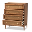 Bowery Hill Ash Walnut Finished Wood and Rattan 4-Drawer Chest