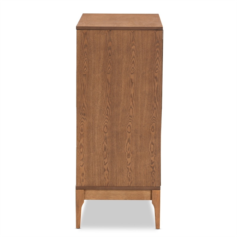 Bowery Hill Ash Walnut Finished Wood and Rattan 4-Drawer Chest