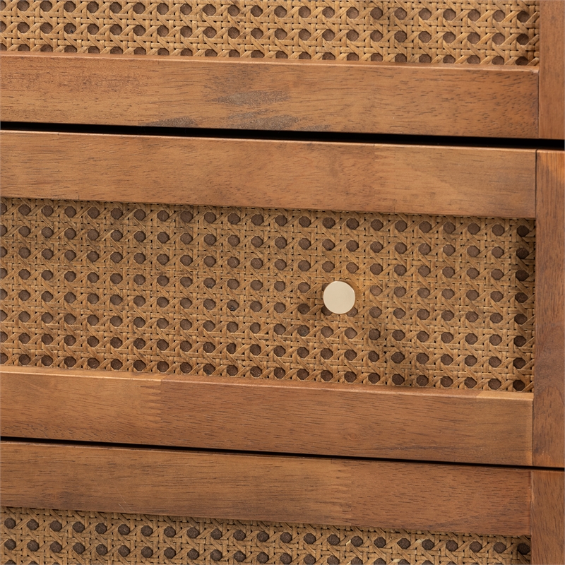 Bowery Hill Ash Walnut Finished Wood and Rattan 4-Drawer Chest