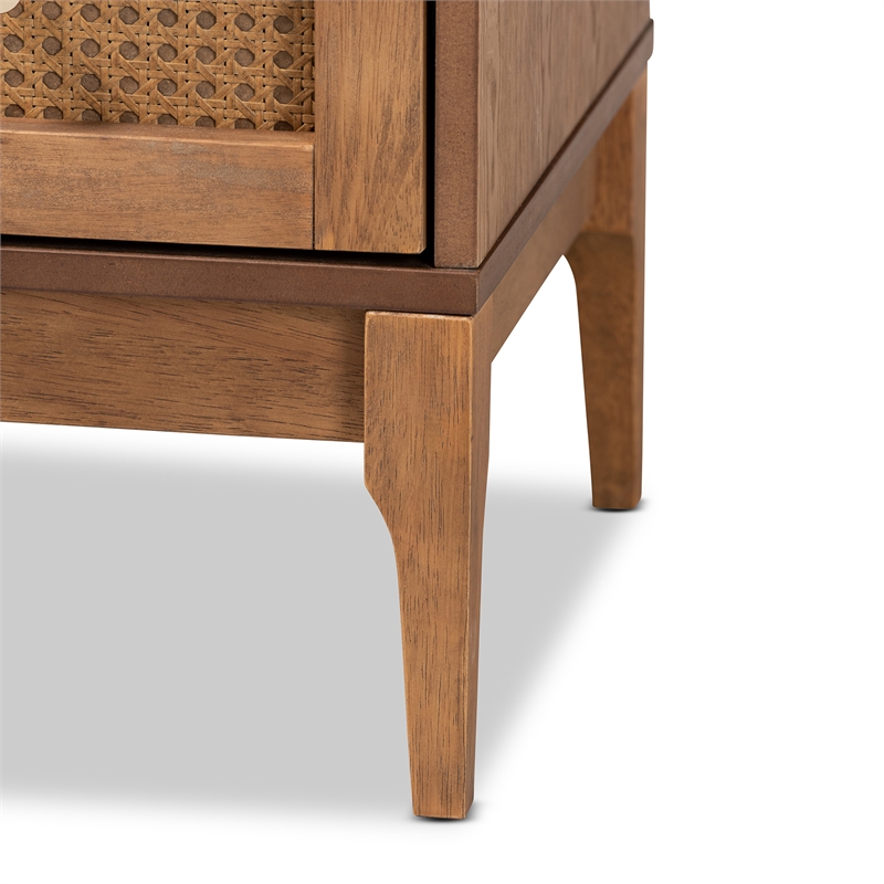 Bowery Hill Ash Walnut Finished Wood and Rattan 4-Drawer Chest