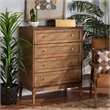 Bowery Hill Ash Walnut Finished Wood and Rattan 4-Drawer Chest