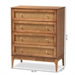 Bowery Hill Ash Walnut Finished Wood and Rattan 4-Drawer Chest