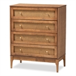 Bowery Hill Ash Walnut Finished Wood and Rattan 4-Drawer Chest