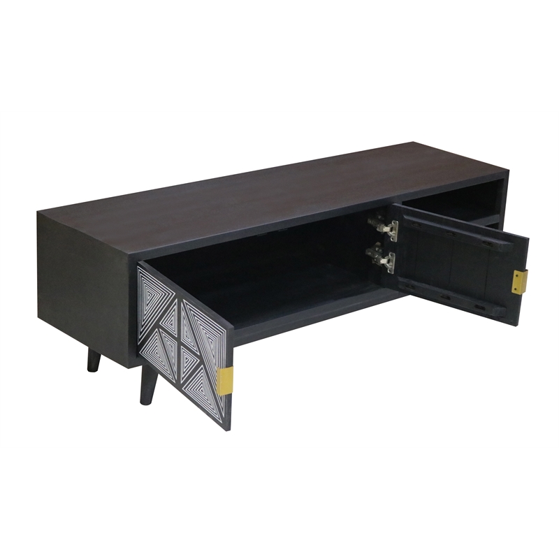 Bowery Hill Contemporary Solid Wood 2-Door TV Stand in Black