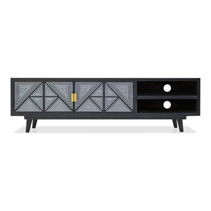 Bowery Hill Contemporary Solid Wood 2-Door TV Stand in Black