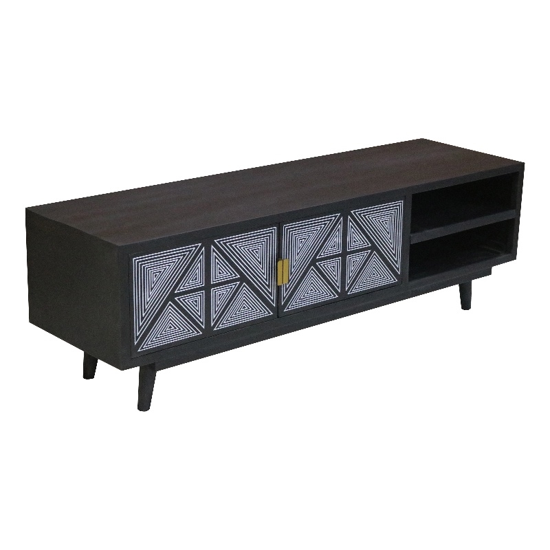 Bowery Hill Contemporary Solid Wood 2-Door TV Stand in Black