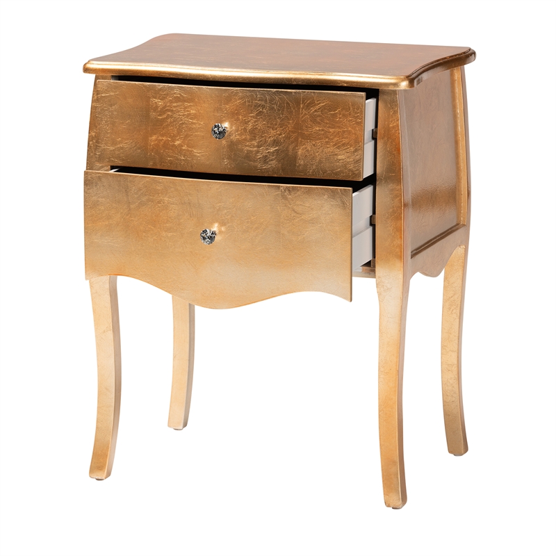 Bowery Hill Contemporary Gold Finished Wood 2-Drawer End Table