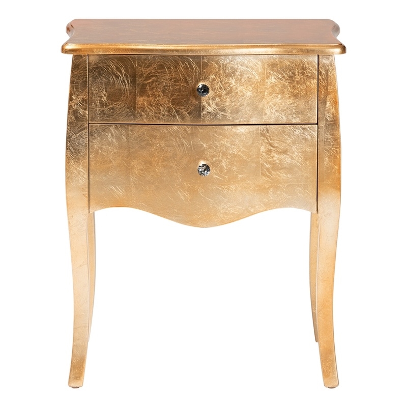 Bowery Hill Contemporary Gold Finished Wood 2-Drawer End Table