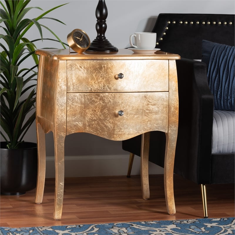 Bowery Hill Contemporary Gold Finished Wood 2-Drawer End Table