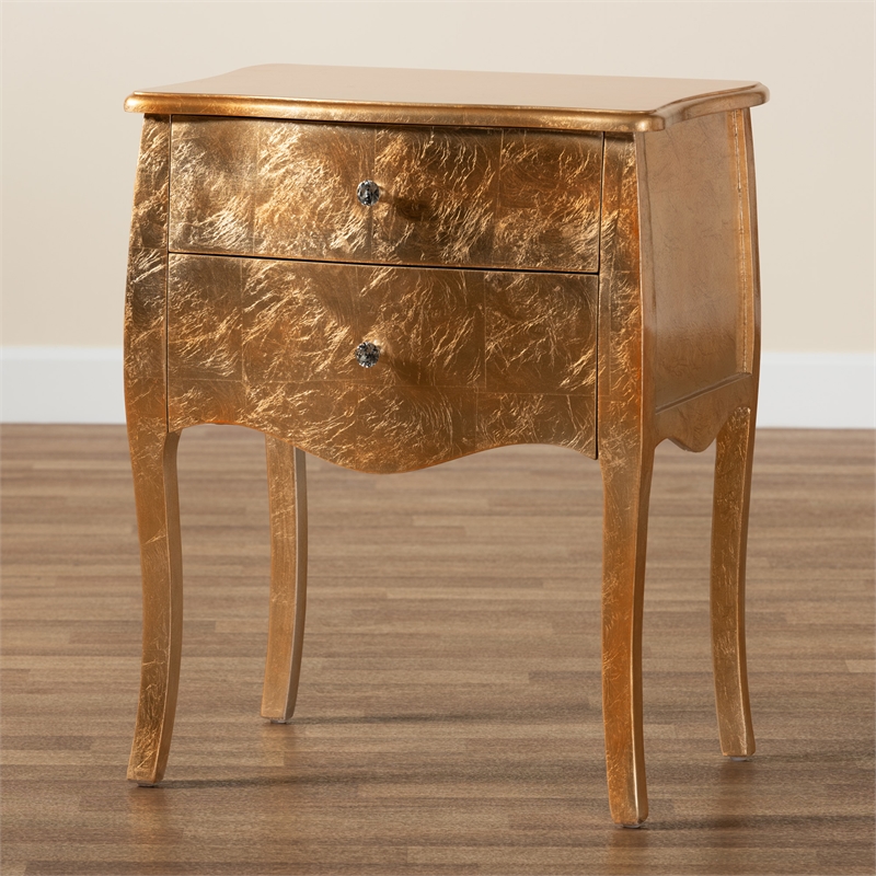 Bowery Hill Contemporary Gold Finished Wood 2-Drawer End Table