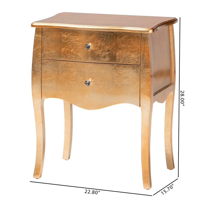 Bowery Hill Contemporary Gold Finished Wood 2-Drawer End Table