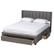 Bowery Hill Grey Fabric Full Size 3-Drawer Storage Platform Bed