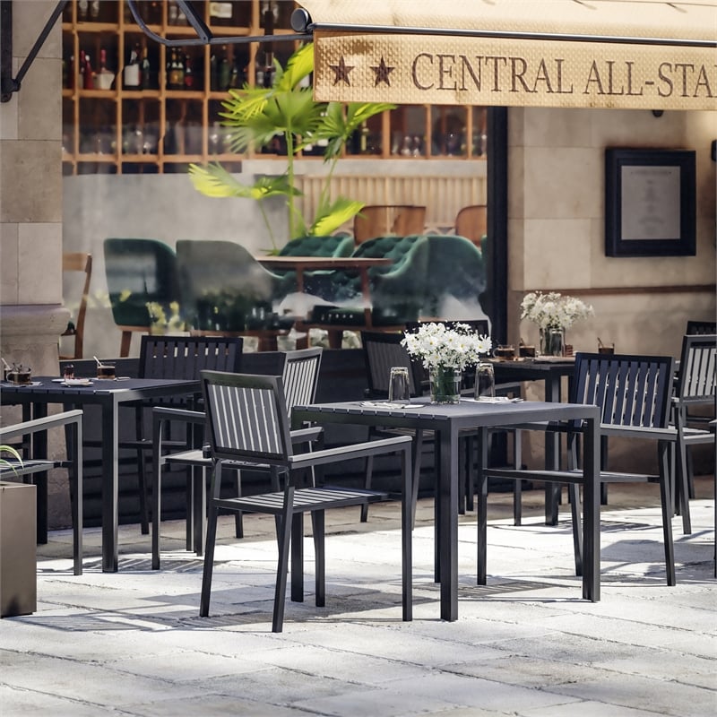 Bowery Hill Modern Metal Patio Club Chair in Black (Set of 2)