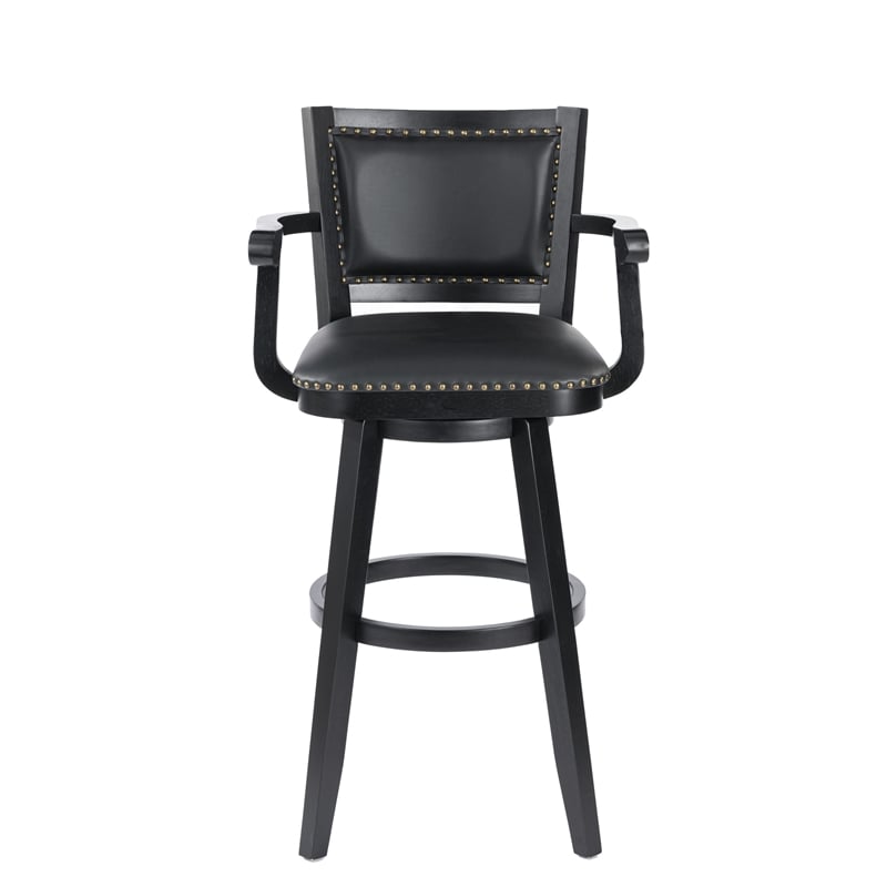 Bowery Hill Faux Leather Black Swivel Stool Round 27.75