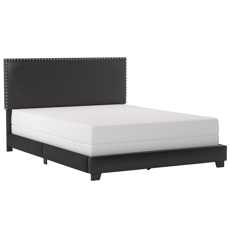 Bowery Hill Nail Head Trim Upholstered Queen Bed Black Faux Leather